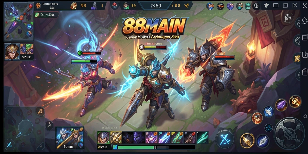 Screenshot gameplay <strong>88MAIN</strong> menunjukkan pertarungan tim yang intens dan karakter unik.