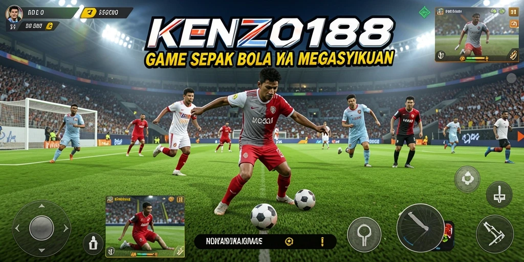 Tangkapan layar utama KENZO188 menampilkan aksi seru dalam permainan sepak bola.