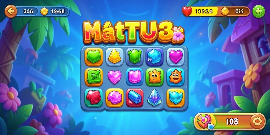 Screenshot gameplay KETUA dengan aksi mencocokkan elemen Match-3 yang seru.
