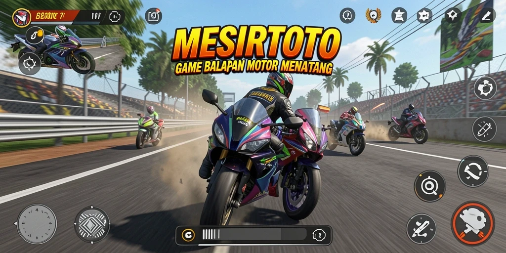 Gameplay MESIRTOTO menampilkan balapan motor yang menegangkan dan penuh aksi.