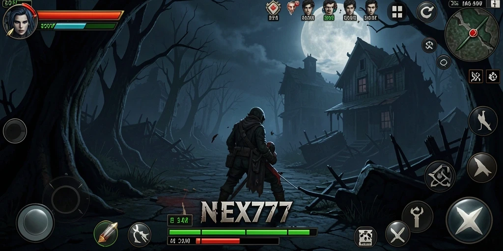 Gambaran menakutkan dari gameplay NEX777 dengan suasana horor yang mencekam.