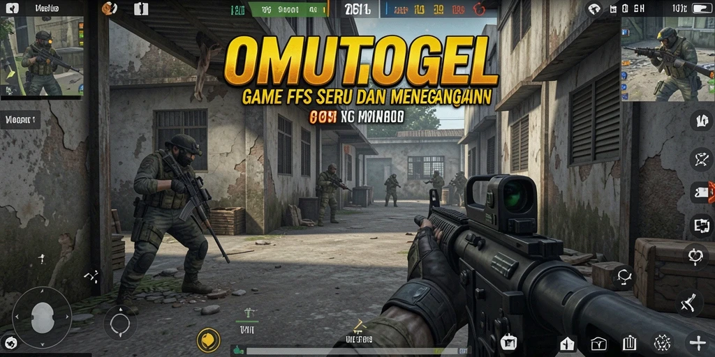 Screenshot OMUTOGEL menampilkan aksi tembak-menembak yang intens di medan perang.