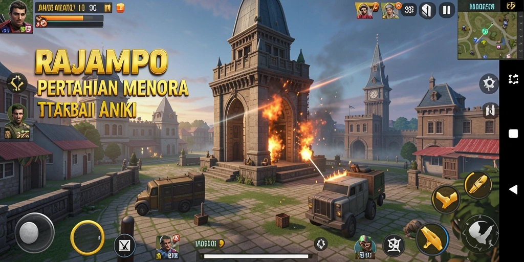 Gameplay seru dari RAJAMPO dengan berbagai menara strategi.