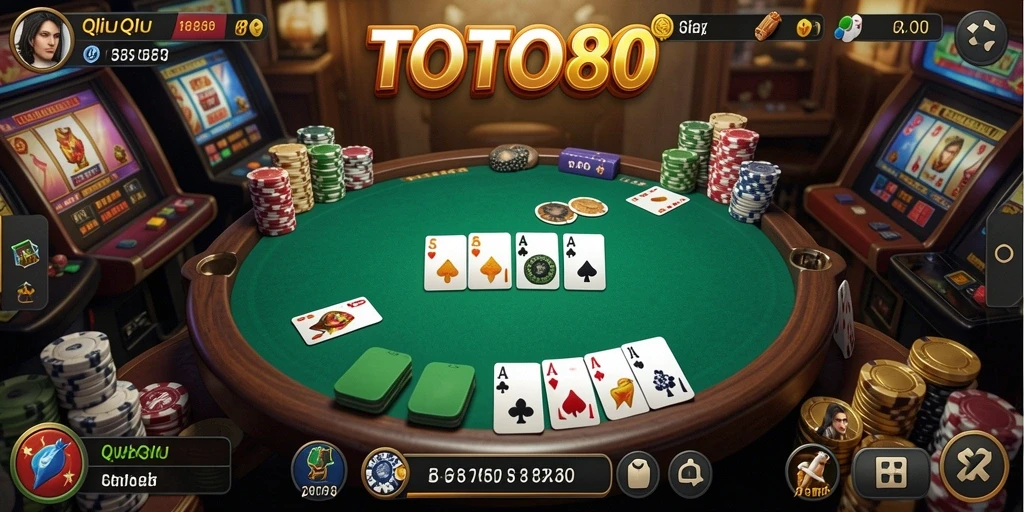 Screenshot gameplay TOTO80 menampilkan aksi seru saat bermain QiuQiu.